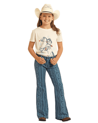 Rock & Roll Girls Rock & Roll Girl's Blue Aztec Button Flare Jean