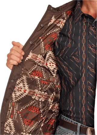 Rock & Roll Coats & Jackets Rock & Roll Men's Dark Brown Poly Puffer with Aztec Lining Coat