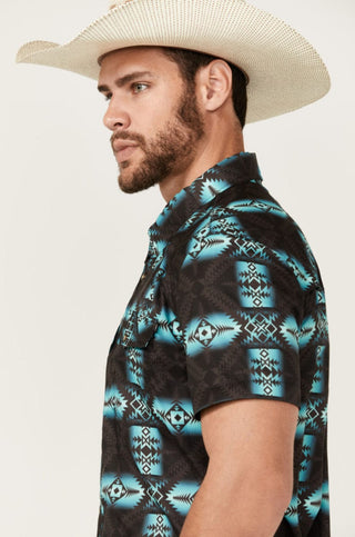 Rock & Roll Men's Shirts Rock & Roll Men's Tek Southwestern Print Short Sleeve Pearl Snap Western Shirt