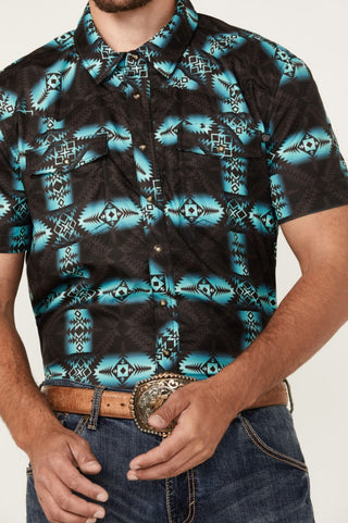 Rock & Roll Men's Shirts Rock & Roll Men's Tek Southwestern Print Short Sleeve Pearl Snap Western Shirt