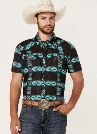 Rock & Roll Men's Shirts Rock & Roll Men's Tek Southwestern Print Short Sleeve Pearl Snap Western Shirt