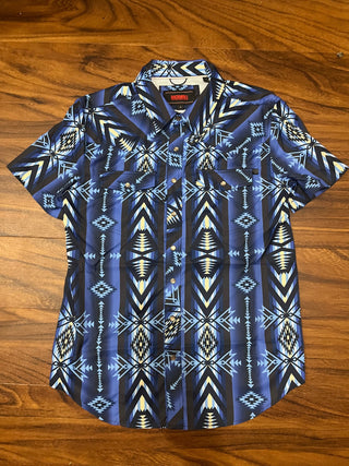 Rock & Roll Men's Shirts Rock & Roll Men’s Tek SS Snap Shirt Blue Aztec Print