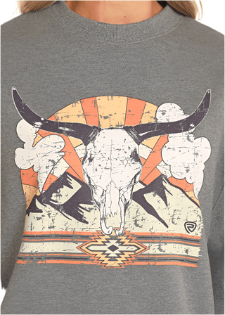 Rock & Roll Shirts & Tops Rock & Roll Women's Longhorn Oversized Sweatshirt  Charcoal