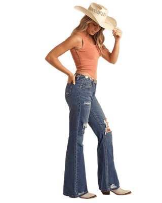 Rock & Roll Pants Rock & Roll Women's Relaxed Flare Jeans with Tears