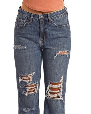 Rock & Roll Pants Rock & Roll Women's Relaxed Flare Jeans with Tears