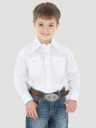 Wrangler Boys Wrangler Boy’s Long Sleeve White Pearl Snap Shirt