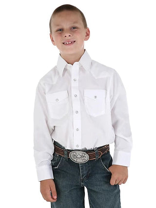 Wrangler Boys Wrangler Boy’s Long Sleeve White Pearl Snap Shirt