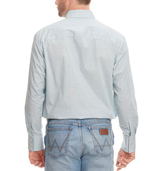 Wrangler Wrangler George Strait Collection Turquoise & White Geo Print Long Sleeve Western Shirt