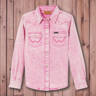 Wrangler Girls Wrangler Girls Pink Acid Washed Pearl Snap Shirt