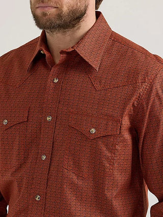 Wrangler Men's Shirts Wrangler Men's 20X Competition Advanced Comfort Button Down Orange/Brown