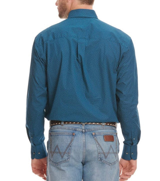 Wrangler Men's George Strait By Striped Long Sleeve Western Pearl Snap Shirt  Teal X-Large 