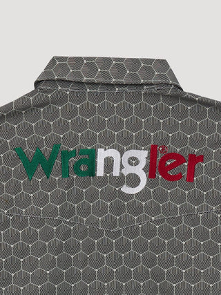 Wrangler Men's Shirts Wrangler Mens Logo LS Pearl Snap Black Hexagon