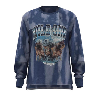 Wrangler Wrangler Womens Blue Wild One Bleached Long Sleeve Tee