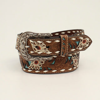 Cowboy Swagger Belts Small Ariat Ladies Brown & White Floral Overlay Belt