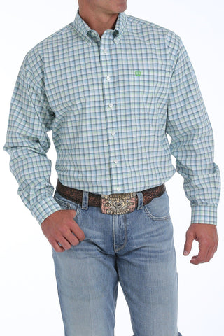 Cowboy Swagger Shirts & Tops Cinch Men’s Shirt Classic Fit White Plaid Button Down