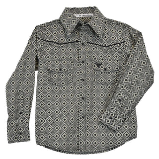 Cowboy Swagger Shirts & Tops XSmall Cowboy Hardware Boy’s Diamond Long Sleeve Print Charcoal Button Down