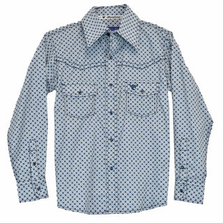 Cowboy Swagger Cowboy Hardware Square Diamond Star Long Sleeve Print Blue