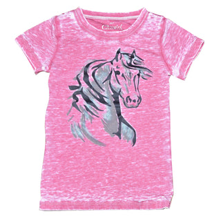 Cowboy Swagger Cowgirl Hardware Girl’s I/T Watercolor Horse Short Sleeve Tee Hot Pink