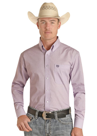 Cowboy Swagger Panhandle Men’s Long Sleeve Ditsy Print Violet Button Down
