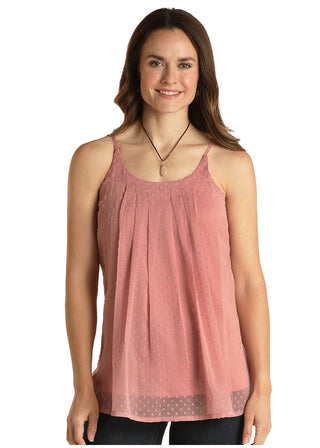 Cowboy Swagger Panhandle Women’s Swiss Dot Pleated Cami Lined Baby Pink